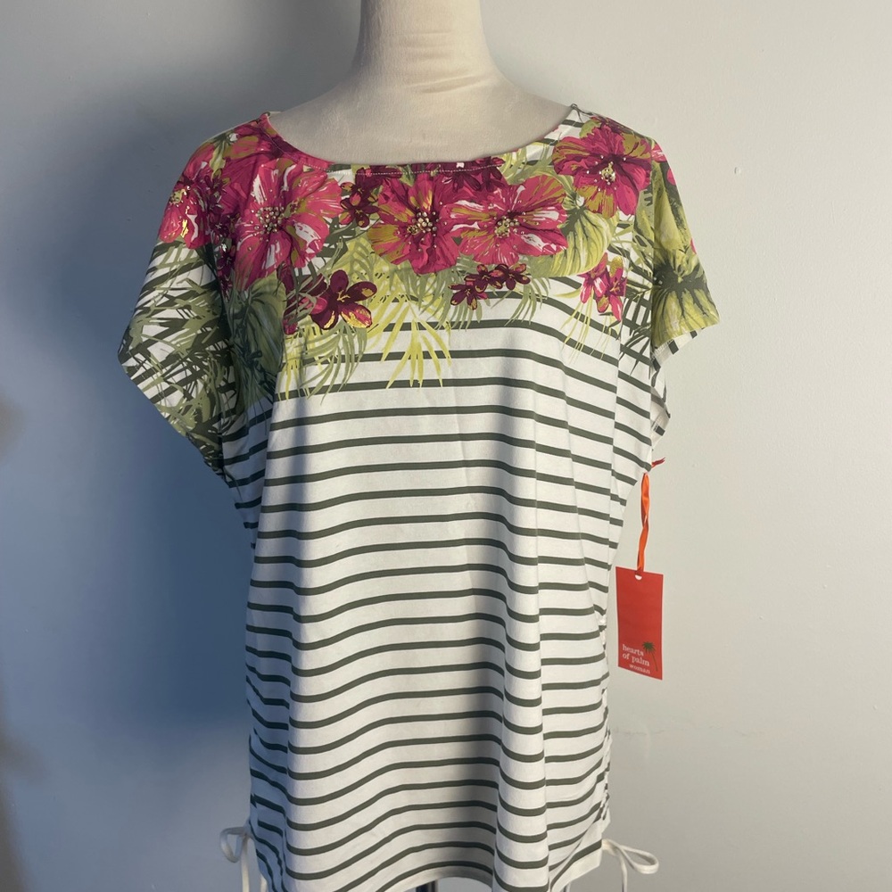 Hearts of Palm Floral Stripe Short Sleeve Top